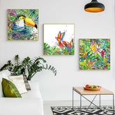Paint by Numbers Triptych Parrots Butterflies Toucan